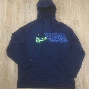 Nike Navy and Neon Green Graphic Hoodie